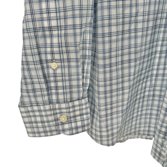 Jos A Bank Traveler Tailored Shirt L Blue Plaid Cotton Blend LS TravelTech - Picture 4 of 8